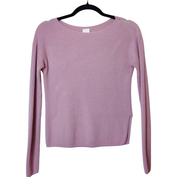 Max Mara Leisure Blush Pink Rib Knit Long Sleeve Crew Sweater Medium Side Slit - Picture 1 of 8